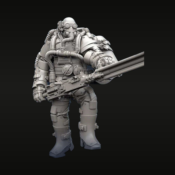 Post-Apocalyptic Heavy Armored Soldier with Minigun 1/35 Resin Figure Kit