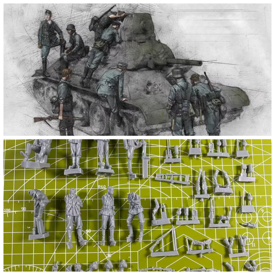 WWII German Soldiers with Captured Soviet T-34 Tank Diorama Set 1/35 Resin Kit - resin model view 3