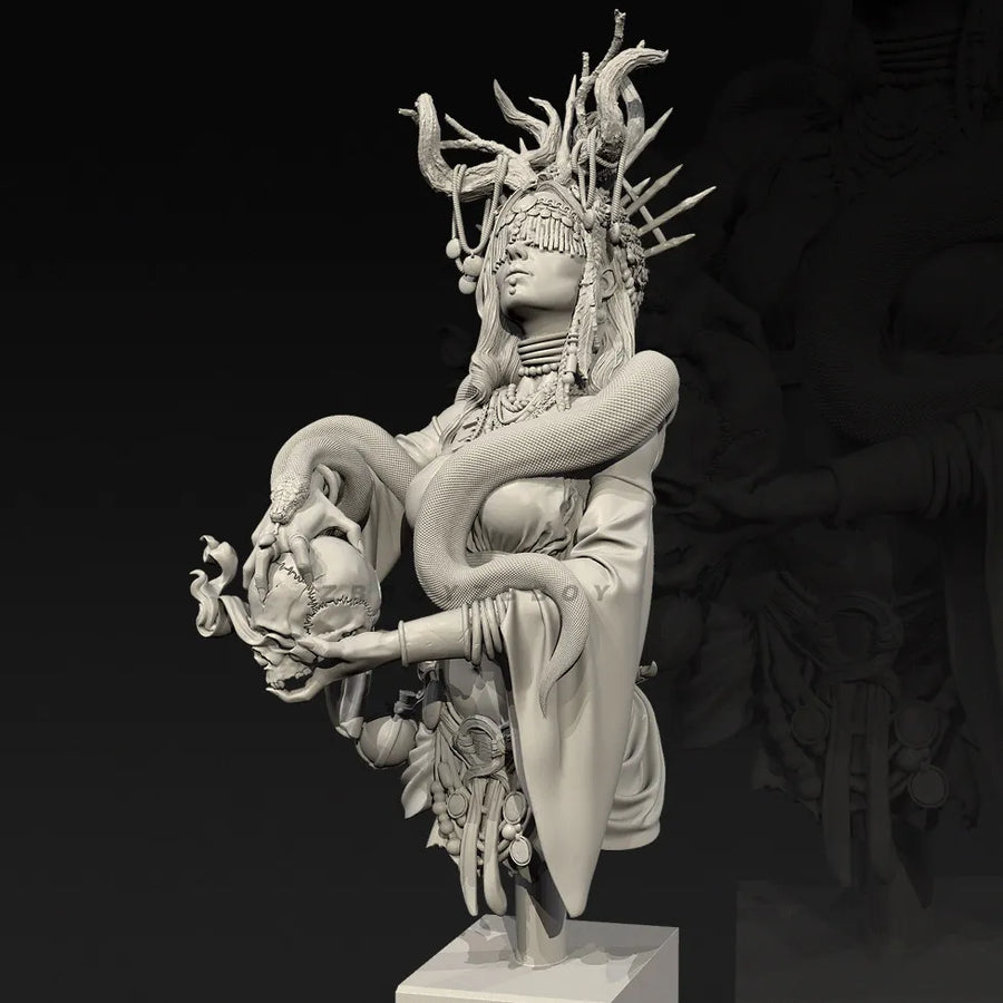 Fantasy Medusa Queen Gorgon Bust with Serpent Hair 75mm Resin Kit - resin model view 4