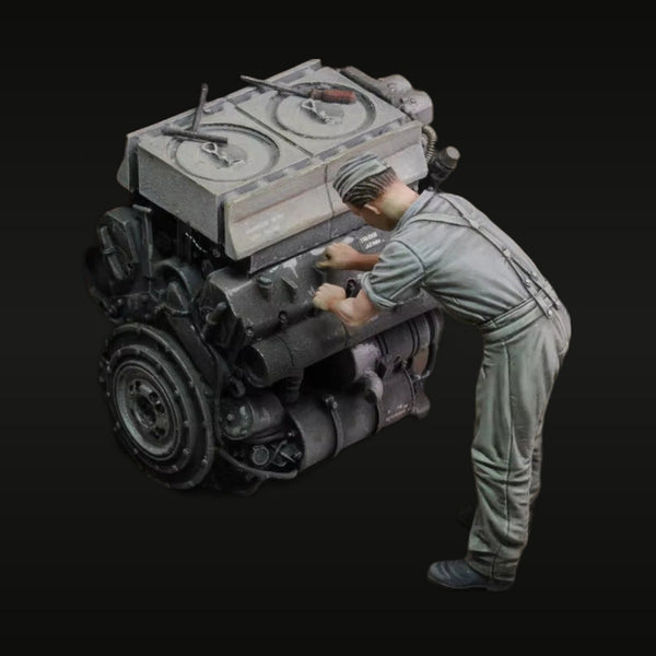 WWII German Tank Mechanic with Engine Block & Stand 1/35 Resin Diorama Kit