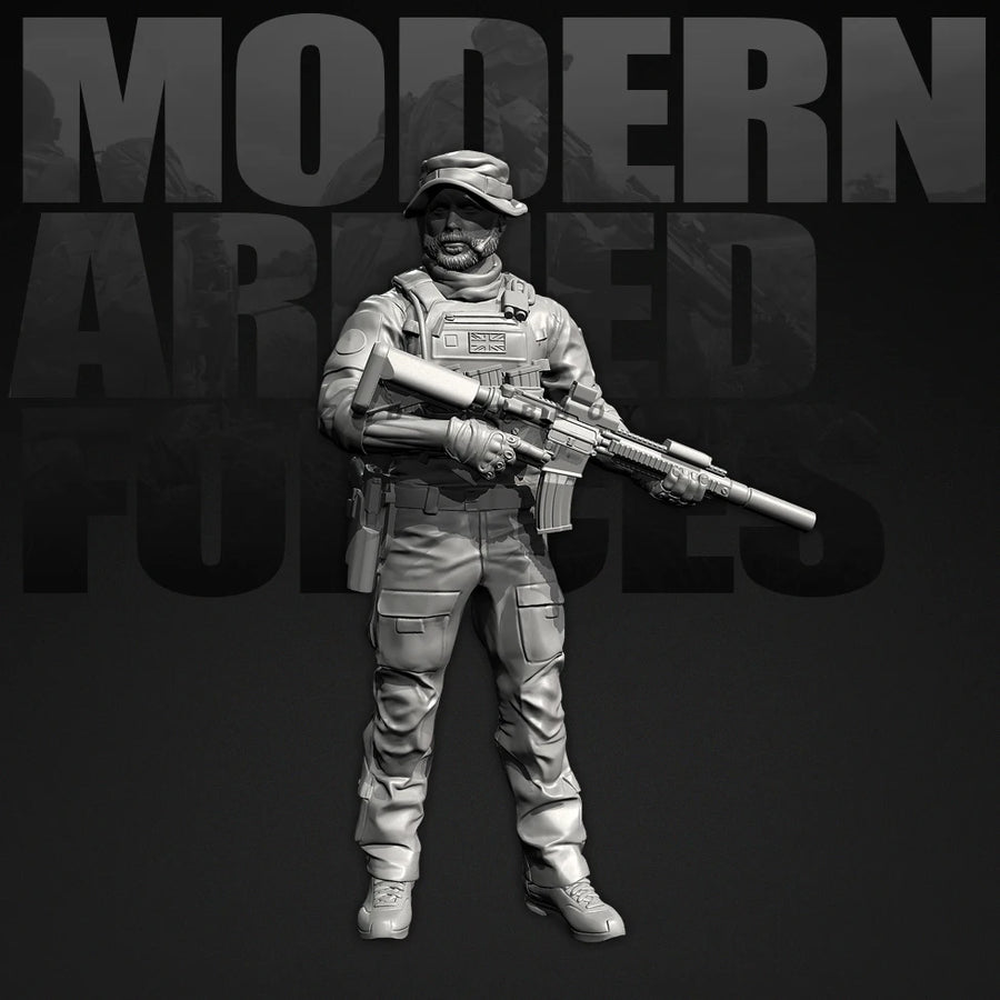 Modern British Special Forces Operator with Assault Rifle 25mm Resin Figure Kit - resin model view 2