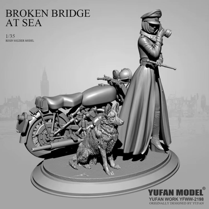WWII Female Military Officer with German Shepherd & Motorcycle 1/35 Resin Kit - resin model view 3