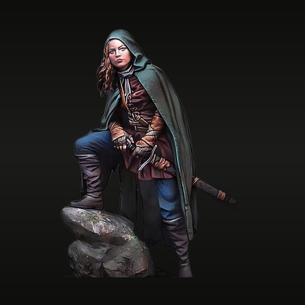 Fantasy Female Ranger with Hooded Cloak and Daggers 28mm Resin Figure Kit