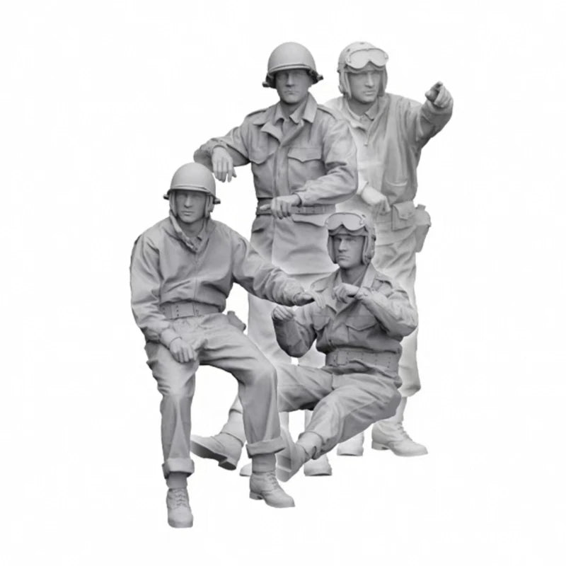 1/35 Scale Die-Cast Resin Figure Model Kit WWII US Tank Crew Set 4 Figures Unassembled and Unpainted