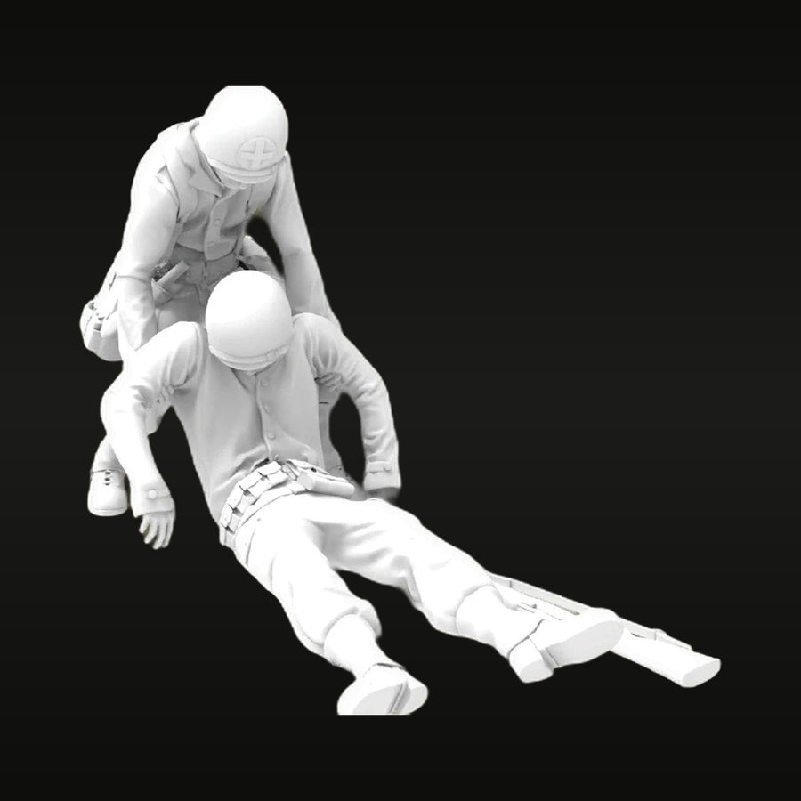 WWII US Medic Treating Wounded Soldier 2-Figure Set 1/35 Resin Kit - unpainted resin model kit