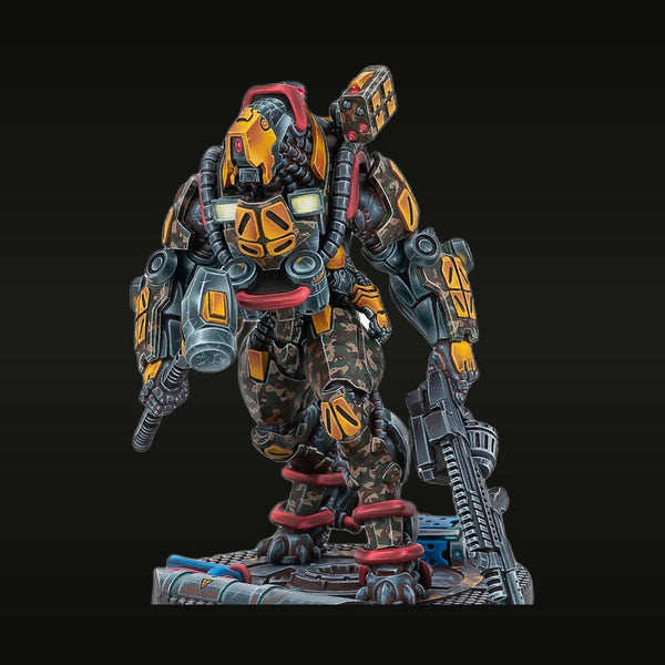 Sci-Fi Camouflage & Yellow Combat Mecha Warrior with Diorama Base 80mm Resin Kit