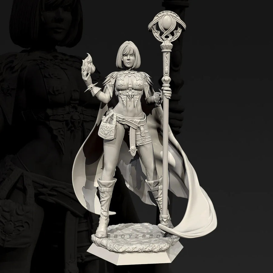 Fantasy Female Warrior with Flaming Torch 28mm Resin Figure Kit - resin model view 3