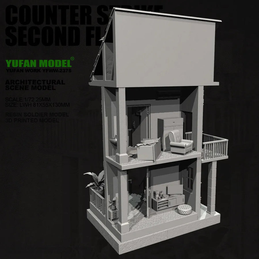 Modern Urban Three-Story Residential Building 1/72 Resin Diorama Kit - resin model view 5