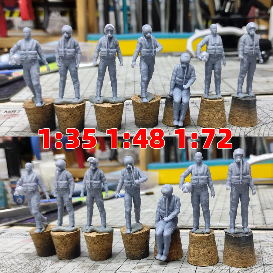 Modern Aircraf Fighter Bomber Helicopter Pilot Air Force Soldiers Military Man Assembly Scale Model Kit 7 Pcs 1/72 1/35 1/48