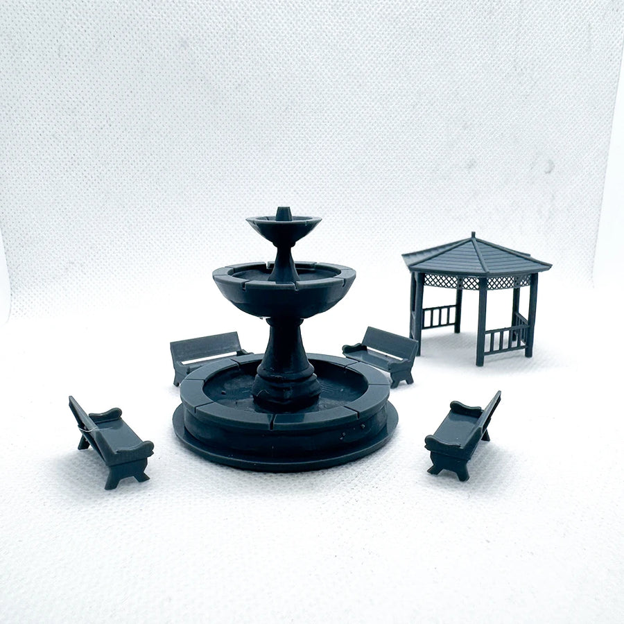 Town Park 3D Printgazebo Fountain Model Railroad Train Scenery LYTS060 1/87 Miniature Building Military Car