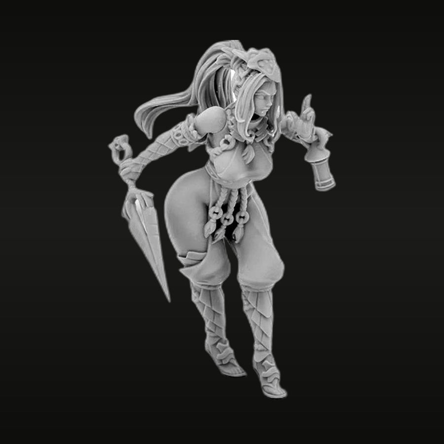 Fantasy Female Warrior with Sword Dynamic Pose 28mm Resin Figure Kit - unpainted resin model kit