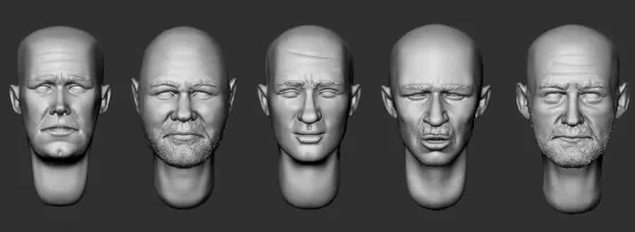 Male Head Variants 1/35 Scale Resin Bust Kit with Replacement Parts - resin model view 2
