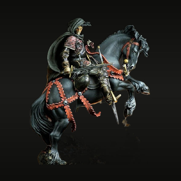 Fantasy Dark Undead Mounted Warrior with Sword on Black Horse Resin Figure Kit