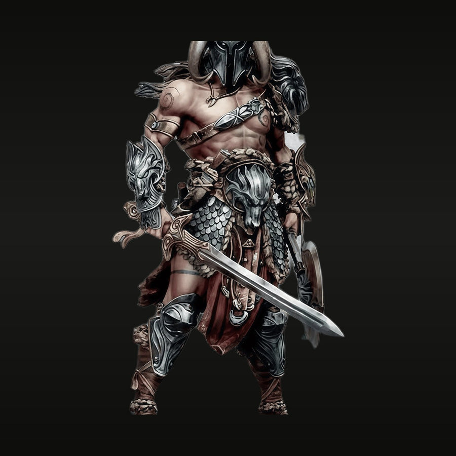 Fantasy Human Warrior with Horned Helm and Scaled Armor 1/24 Resin Figure Kit - unpainted resin model kit