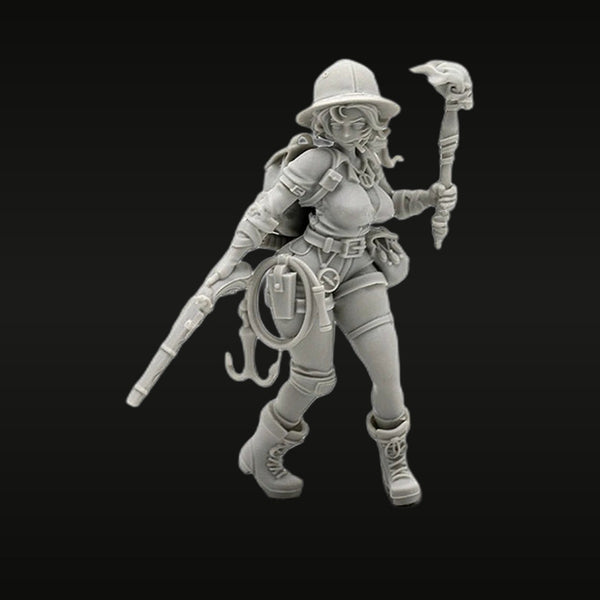 Steampunk Female Explorer with Rifle and Raptor Staff 28mm Resin Figure Kit