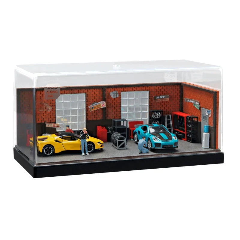 1/64 Simulated Repair Workshop Automobile Maintenance Scene Garage Parking Lot Miniature Figure for Car Model Decor