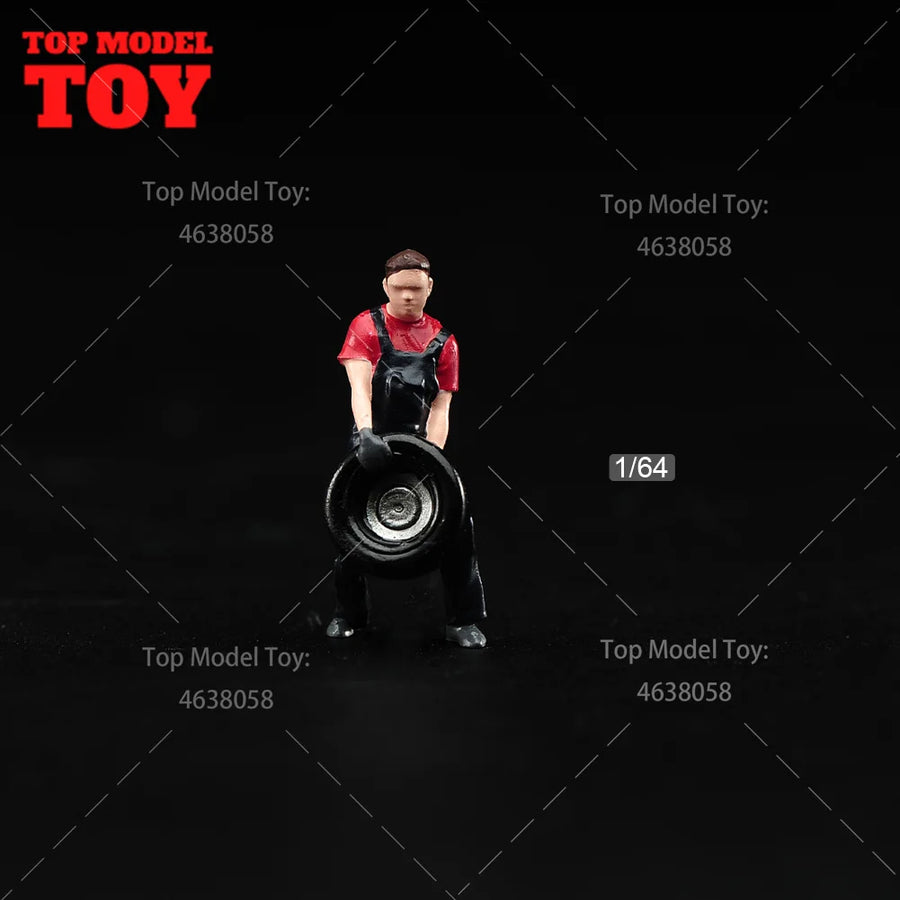 Painted Miniatures 1/64 Car Maintenance Worker Tire Man Figures Model Mini Scene Props Doll Figures Model for Vehicles Toys
