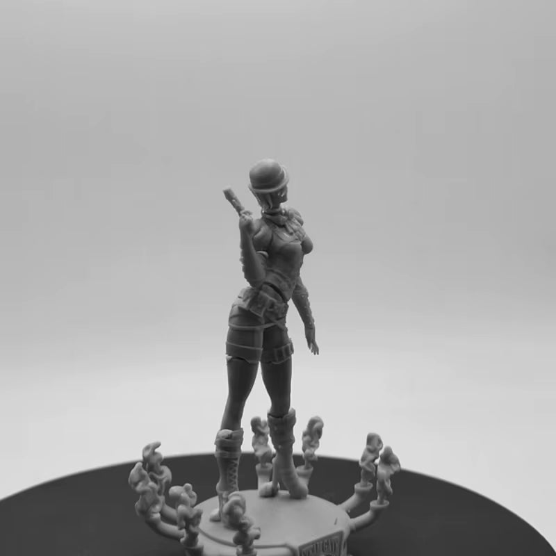 Steampunk Female Soldier with Revolver 1/24 Resin Figure Kit - resin model view 3