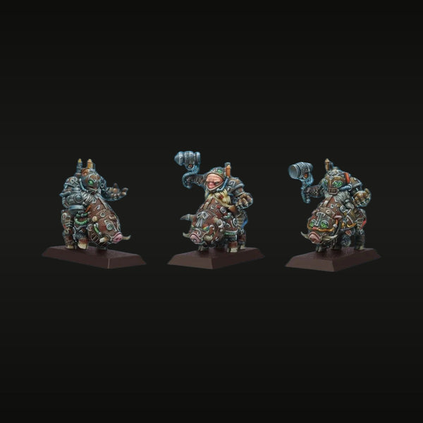 Steampunk Fantasy Dwarf Warriors on Armored Pig Mounts Set of 3 Resin Kit
