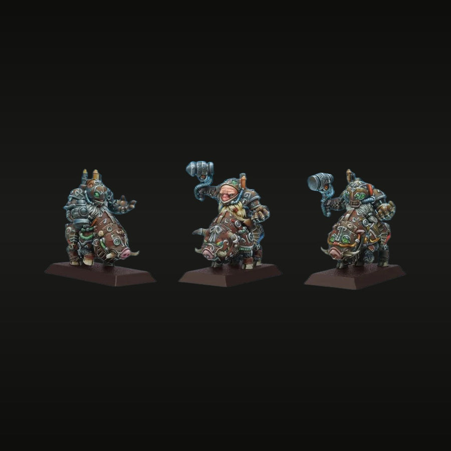Steampunk Fantasy Dwarf Warriors on Armored Pig Mounts Set of 3 Resin Kit - unpainted resin model kit