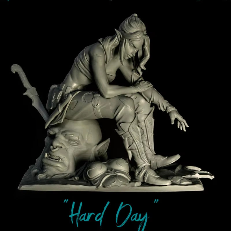 1/24 Scale Resin Figure Model Kit Fantasy Hobby Miniature Statue Injured Female Elf Warrior Unassembled Unpainted