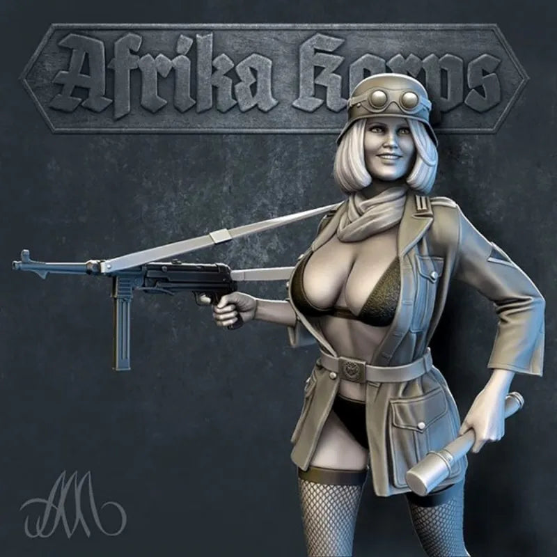 WWII German Afrika Korps Pinup Female Soldier 1/24 Resin Figure Kit - resin model view 2