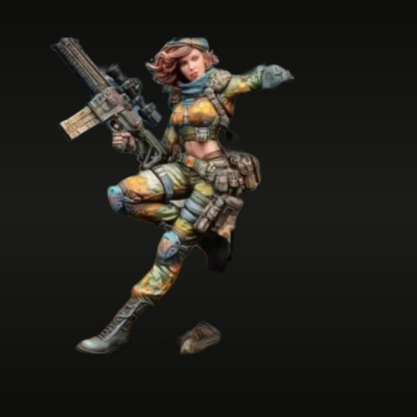 Sci-Fi Female Tactical Operative with Assault Rifle 1/24 Resin Figure Kit