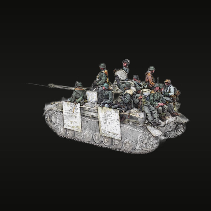 WWII German Panzer IV with Panzergrenadiers Squad 1/35 Resin Diorama Kit - unpainted resin model kit