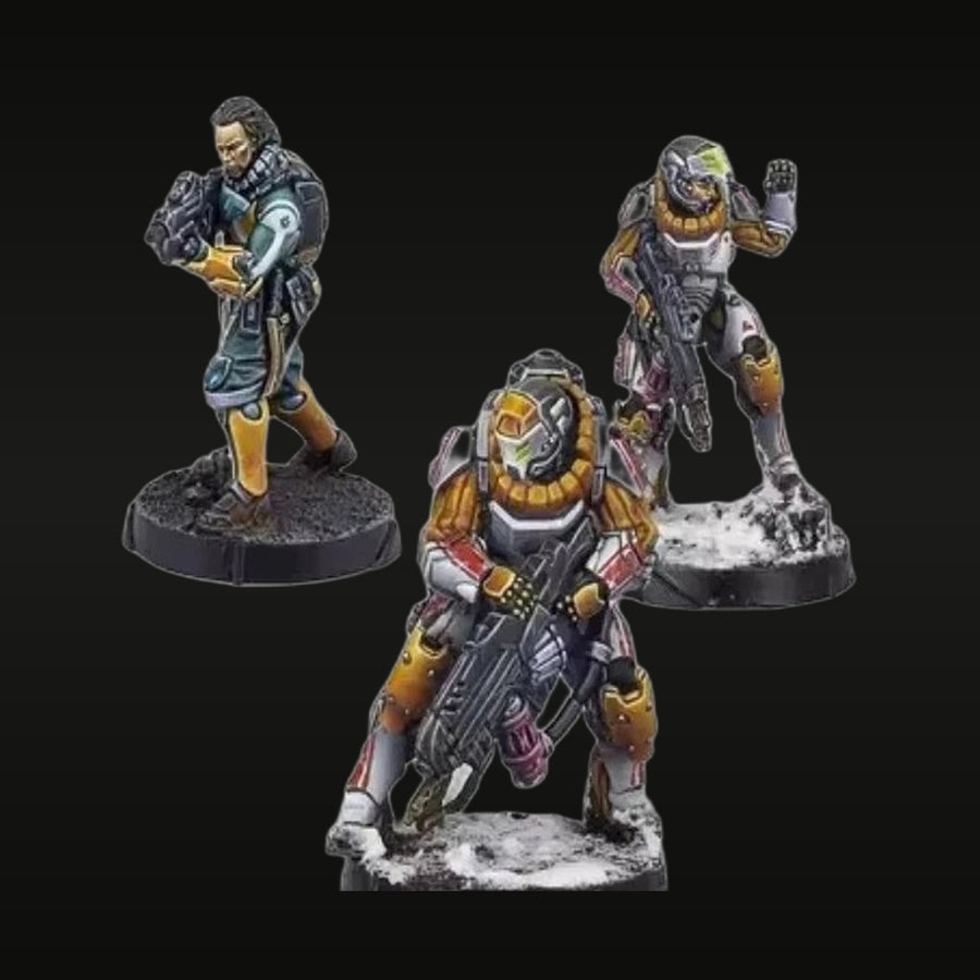 Sci-Fi Military Squad Three Soldiers Futuristic Armor 28mm Resin Figure Set - unpainted resin model kit