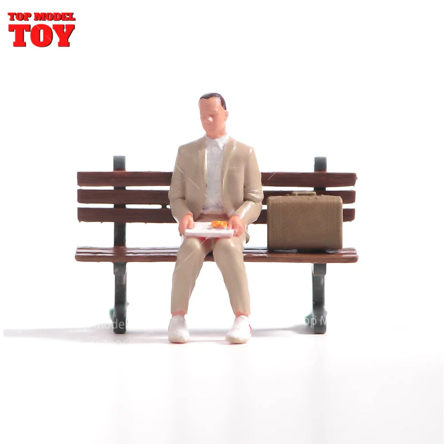 Painted Miniatures 1/64 1/43 1/87 Mr. Forrest Gump Sitting on Bench Male Scene Figure Doll Unpainted Model for Car Vehicles