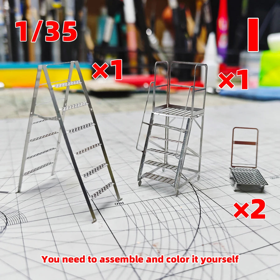 1/35 Photo Eatch Scale Model Kit Maintenance Ladders Climbing Ladder Platform Ottoman Warning Signs Sand Table Diorama Models