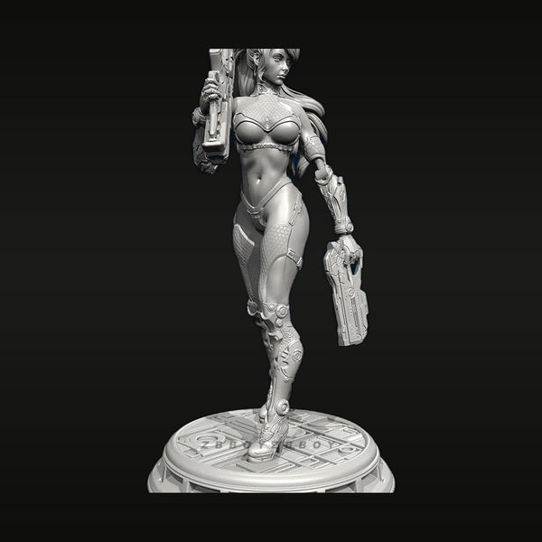 Cyberpunk Female Cyborg Full Figure with Dual Pistols Resin Kit