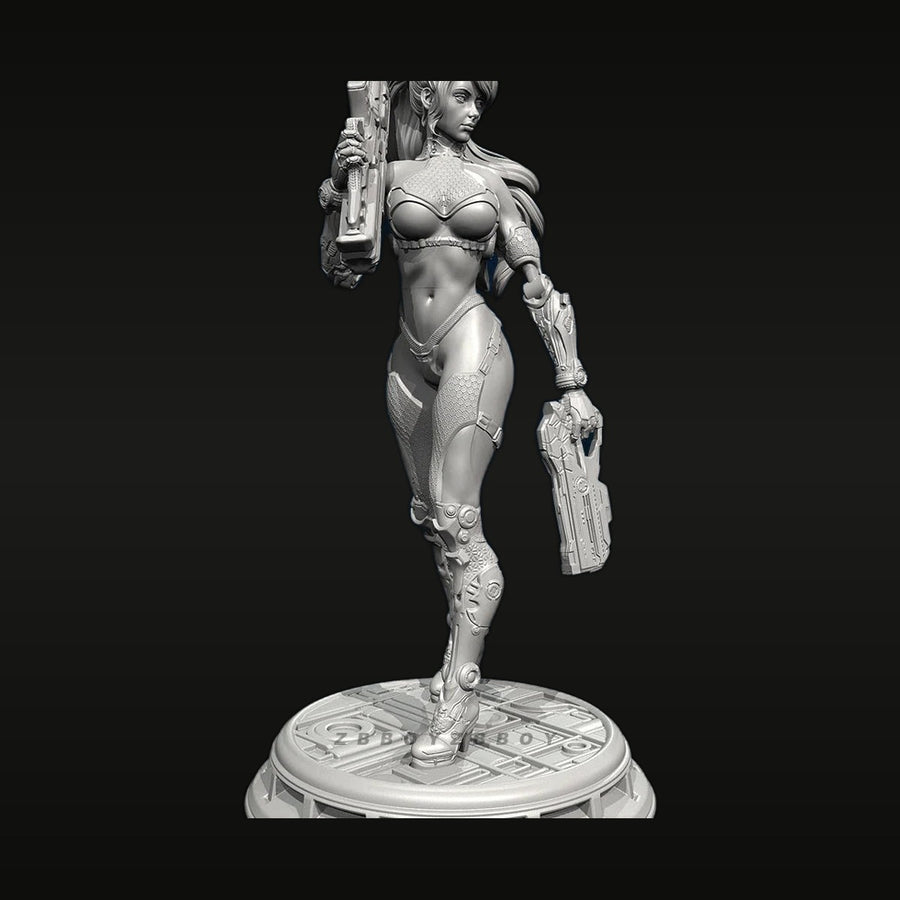 Cyberpunk Female Cyborg Full Figure with Dual Pistols Resin Kit - unpainted resin model kit