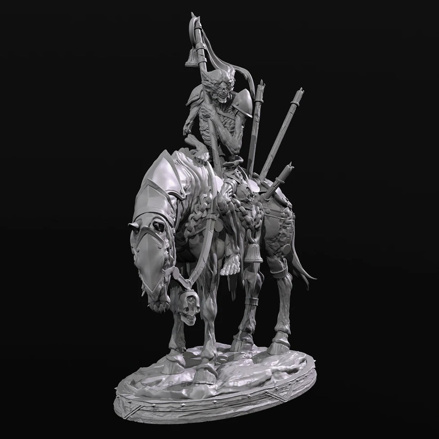 Mounted Skeleton Warrior with Dual Spears 60mm Resin Figure Kit - resin model view 4