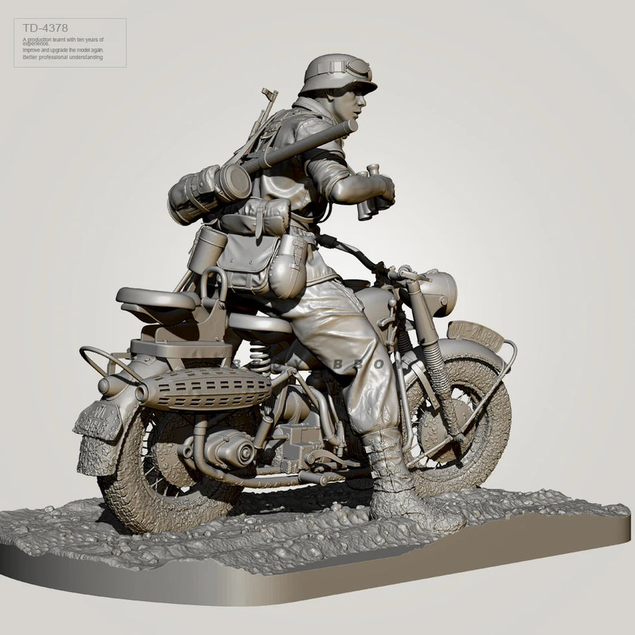 WWII German Soldier MP40 Motorcycle with Sidecar 75mm Resin Kit - resin model view 3
