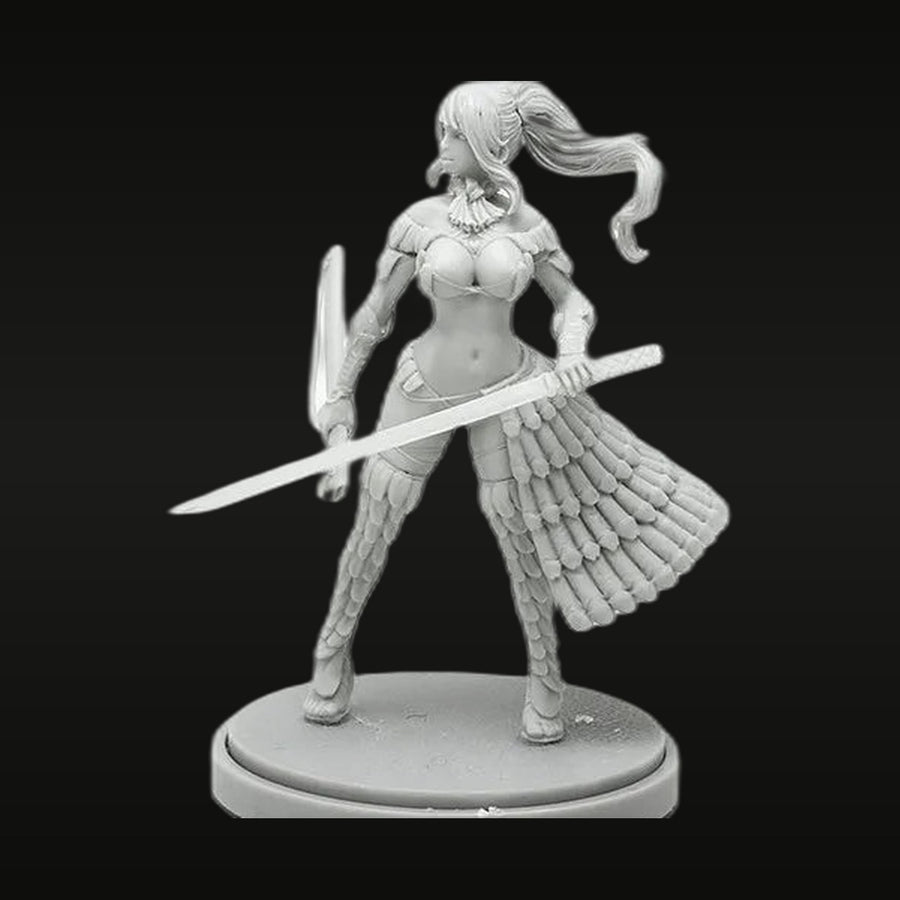 Fantasy Winged Female Warrior with Sword and Shield 28mm Resin Figure Kit - unpainted resin model kit