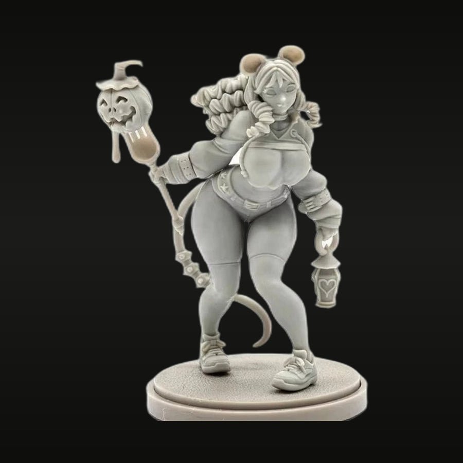 Demon Succubus with Pumpkin Staff 38mm Resin Figure - unpainted resin model kit