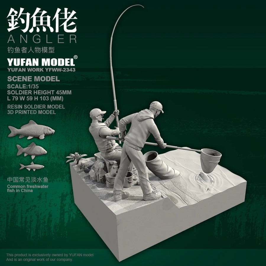 YUFAN 1/35 1/35 Resin Model Colorless and Independently Assembled Fishing Man YFWW-2347+3D