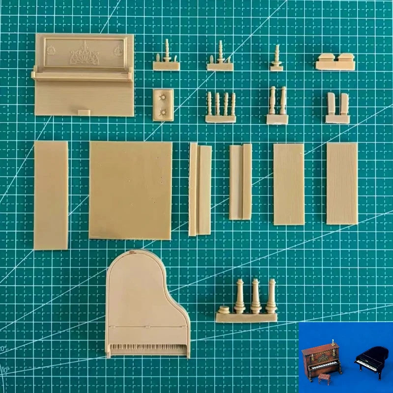 1/35 Grand Piano Interior Furnishing Set with Candlesticks Resin Diorama Kit - unpainted resin model kit