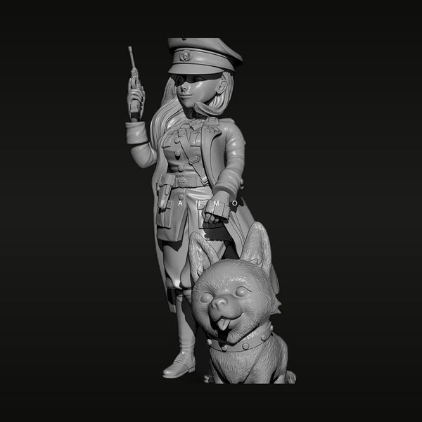 Stylized Female Officer with Cartoon Dog 55mm Resin Figure Kit
