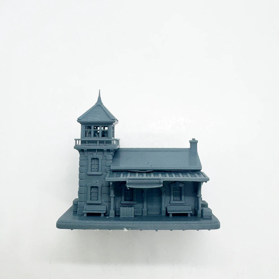 Stone Train Station with Watchtower LYTS125 1/87 1/160 1/220 Miniature Building Military Car