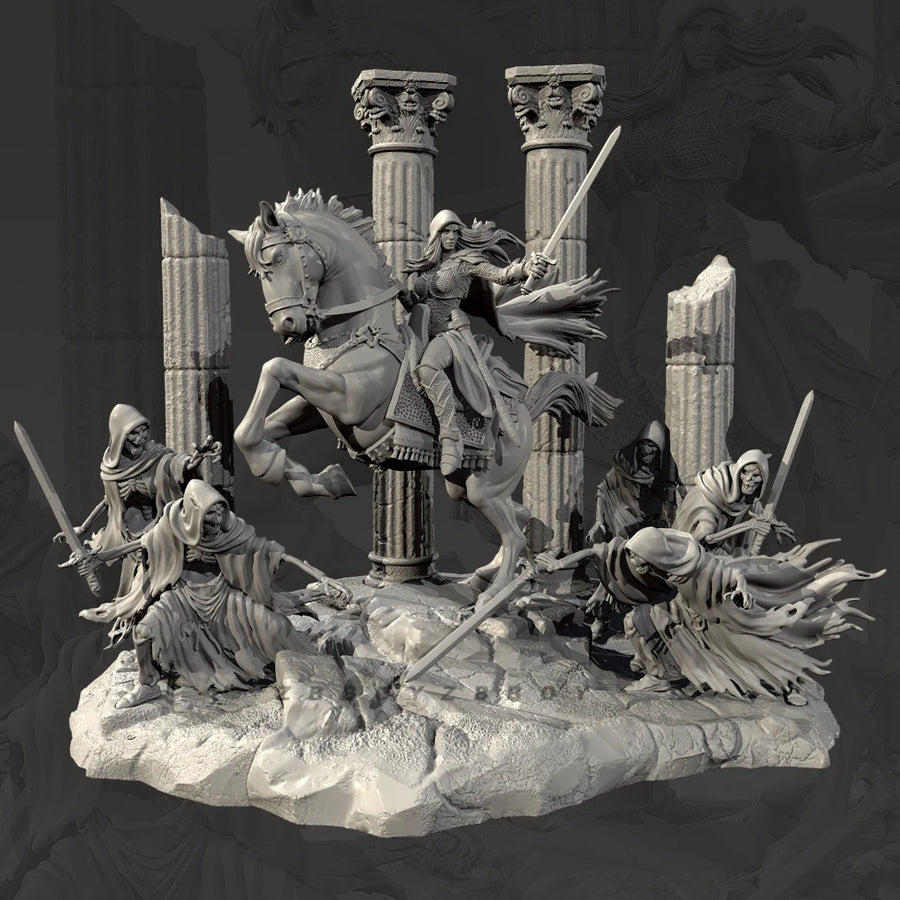 Fantasy Dark Knight Mounted Diorama Set 38mm Resin Kit - resin model view 2