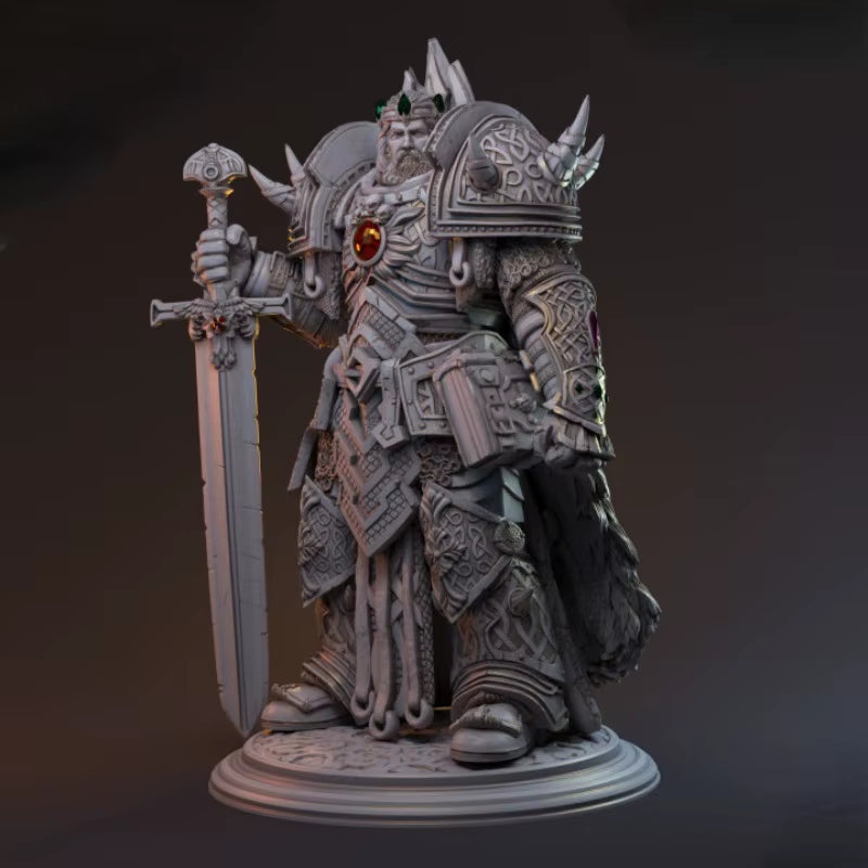 Fantasy Armored King with Battle Axe 1/24 Resin Bust Kit - resin model view 2