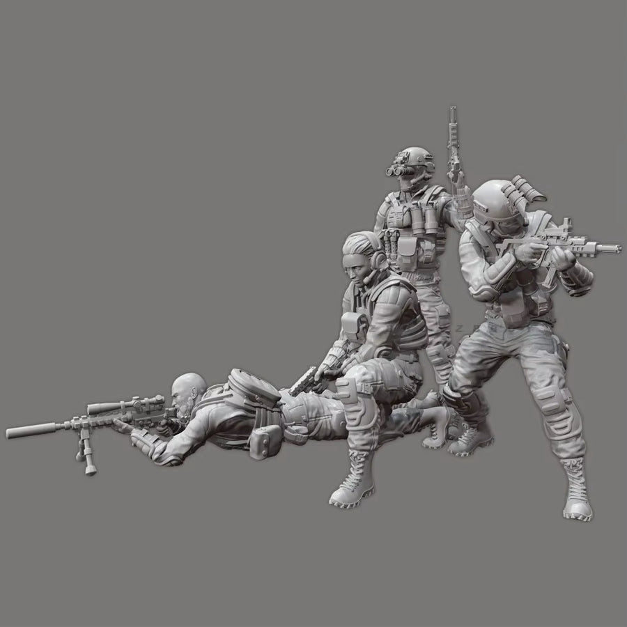 Modern US Special Forces Tactical Squad Set 4 Figures 28mm Resin Kit - resin model view 3