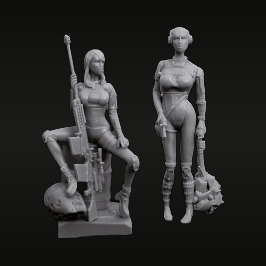 Sci-Fi Female Soldier & Cyborg Operator 1/35 Resin Figure Set - unpainted resin model kit