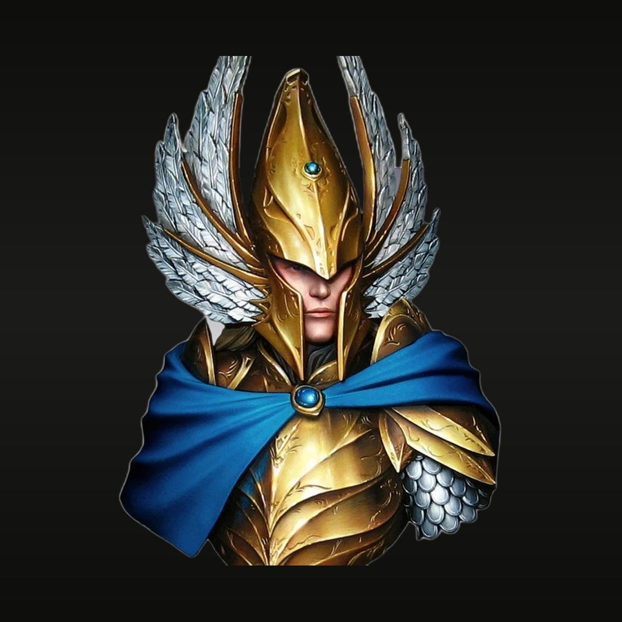 Fantasy Warrior Knight with Winged Helm and Gold Armor 1/12 Resin Bust Kit - unpainted resin model kit