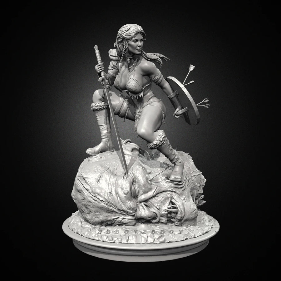 Fantasy Female Warrior with Sword 50mm Resin Bust Kit - resin model view 2