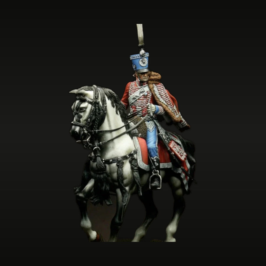 Napoleonic Polish Hussar Officer on Horseback Mounted 54mm Resin Figure Kit - unpainted resin model kit