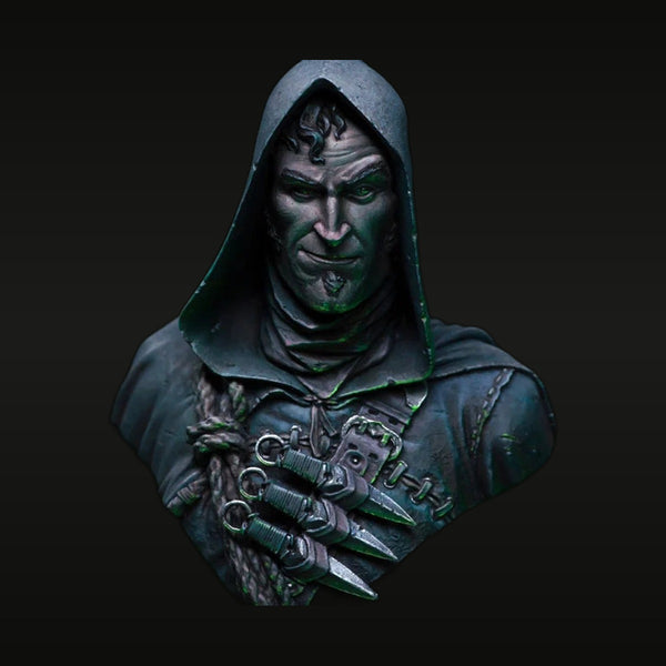 Fantasy Hooded Assassin with Blade Gauntlets and Glowing Eyes Resin Bust Kit