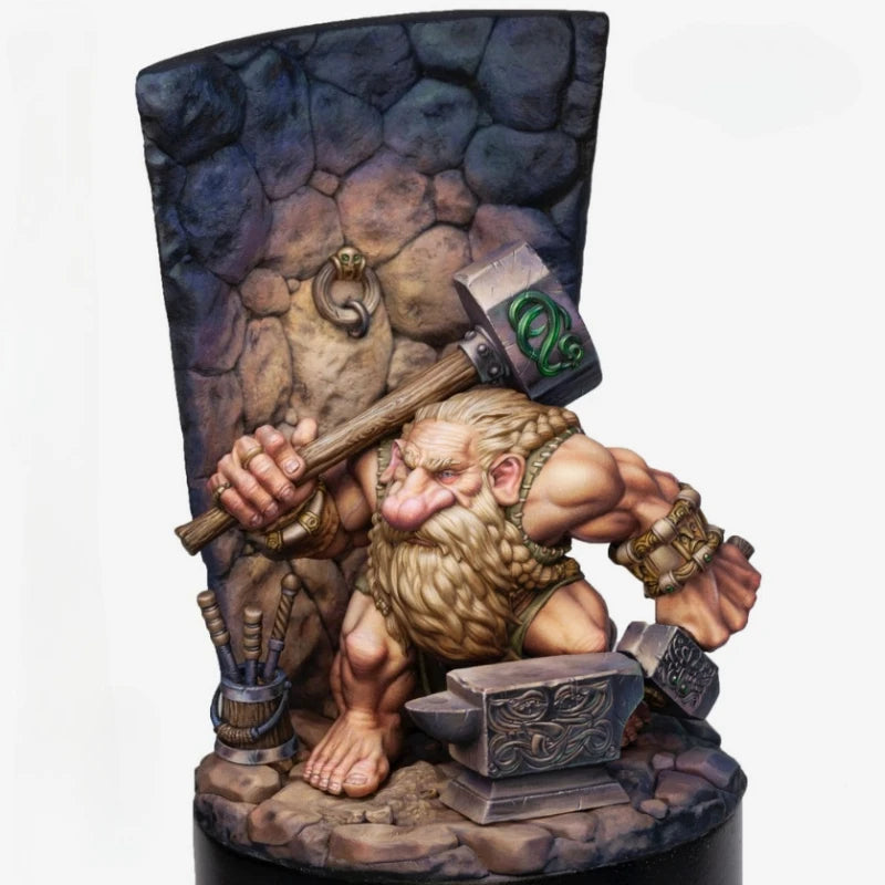 Fantasy Dwarf Warrior with Axe and Stone Base 1/24 Resin Figure Kit - resin model view 3